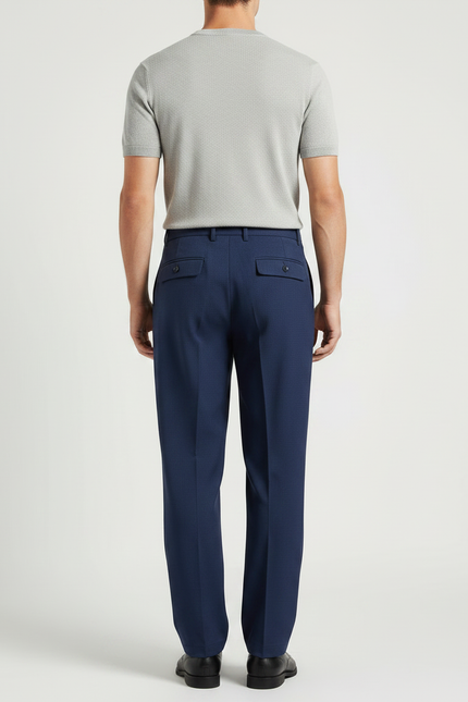 Pantalon Fluide Bleu Marine Plissé Droit Homme Élégant - Gabardine - vue 2
