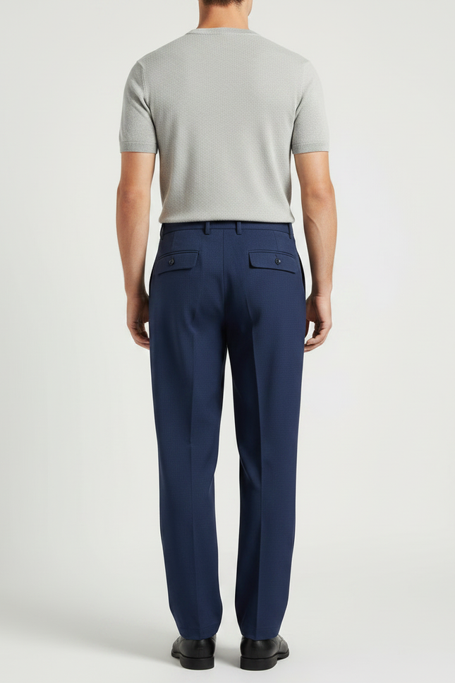 Pantalon Fluide Bleu Marine Plissé Droit Homme Élégant - Gabardine - vue 2