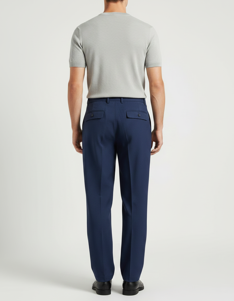 Pantalon Fluide Bleu Marine Plissé Droit Homme Élégant - Gabardine - vue 2