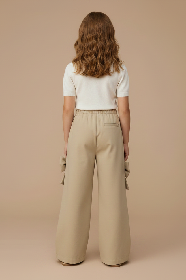 Pantalon Fluide Beige Large Nœuds Décoratifs Fille - Polyester - vue 2