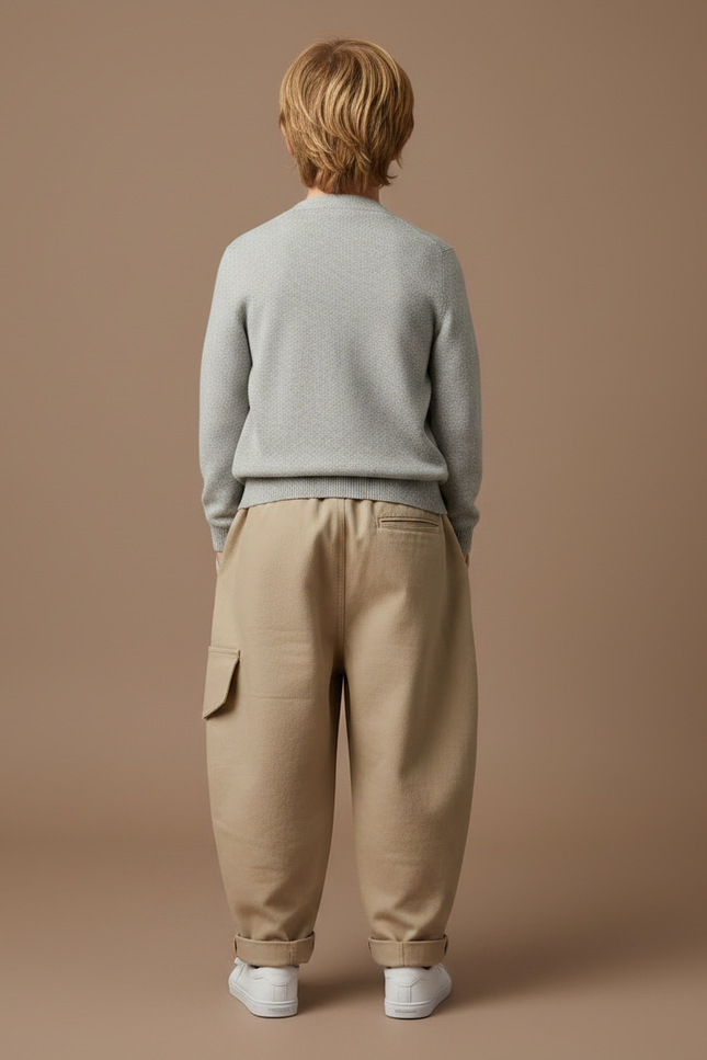 Pantalon Fluide Beige Coton Ample Cargo Enfant - vue 2