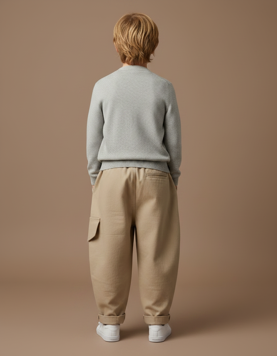 Pantalon Fluide Beige Coton Ample Cargo Enfant - vue 2
