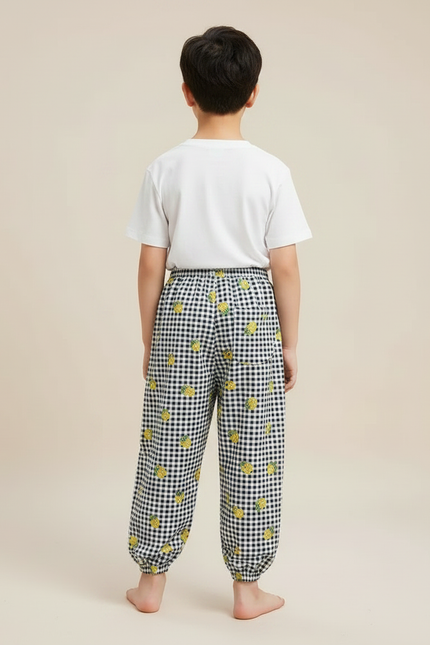 Pantalon Fluide Carreaux Ananas Confortable Ample Enfant - Imprimé Coton - vue 2
