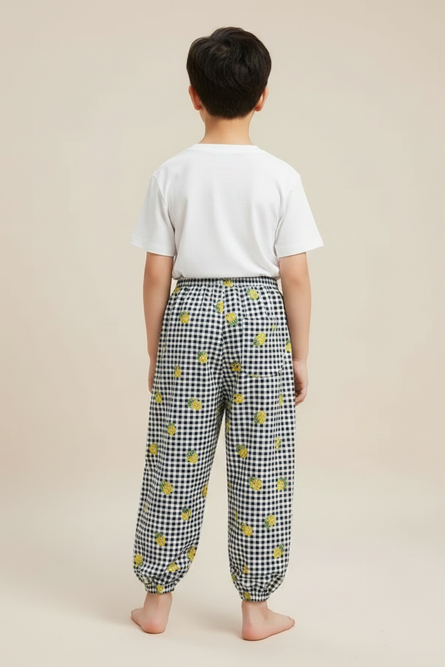 Pantalon Fluide Carreaux Ananas Confortable Ample Enfant - Imprimé Coton - vue 2