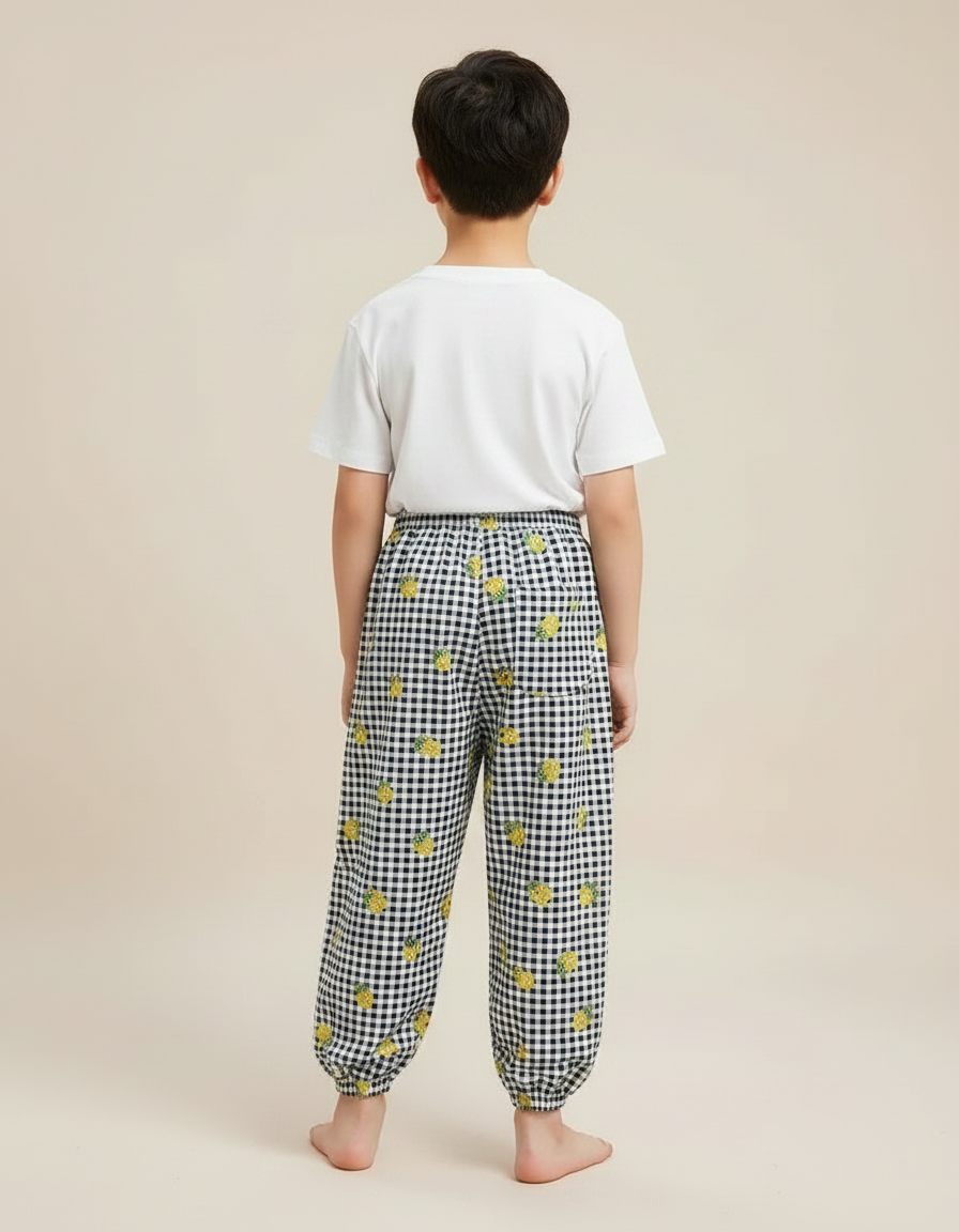 Pantalon Fluide Carreaux Ananas Confortable Ample Enfant - Imprimé Coton - vue 2