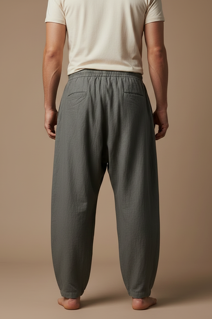 Pantalon Fluide Gris Ample Cordon Motif Viking Homme - Lin - vue 2