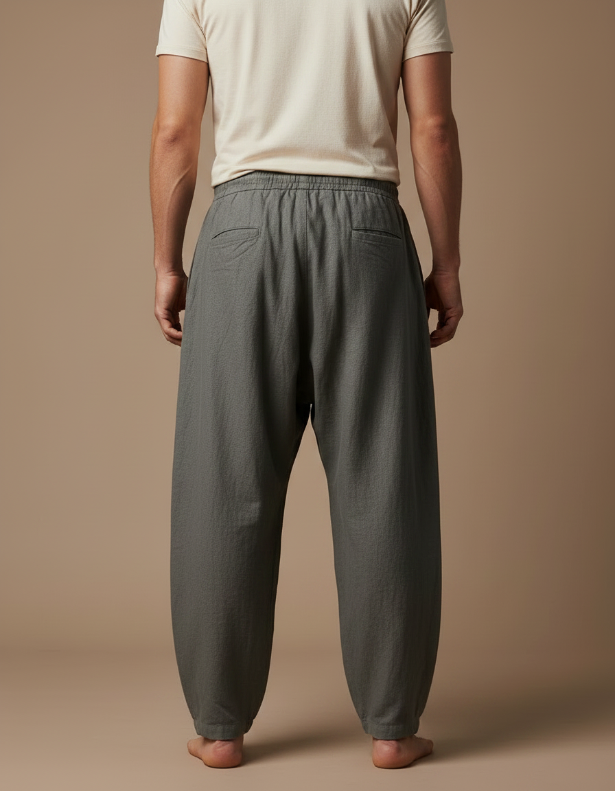 Pantalon Fluide Gris Ample Cordon Motif Viking Homme - Lin - vue 2