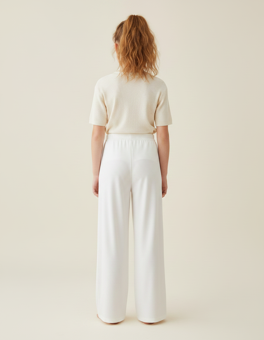Pantalon Fluide Blanc Ample Confortable Décontracté Fille - Viscose - vue 2