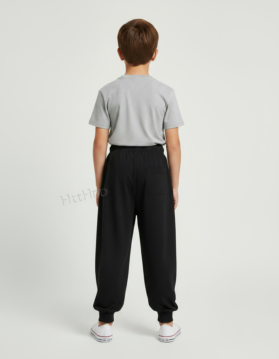 Pantalon Fluide Noir Ample Cordon Jogger Enfant - Viscose - vue 2