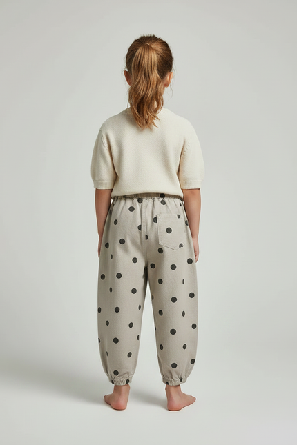 Pantalon Fluide Beige Pois Coton Ample Enfant - vue 2