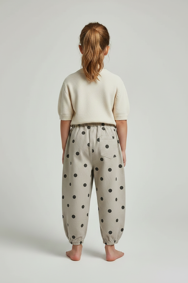 Pantalon Fluide Beige Pois Coton Ample Enfant - vue 2