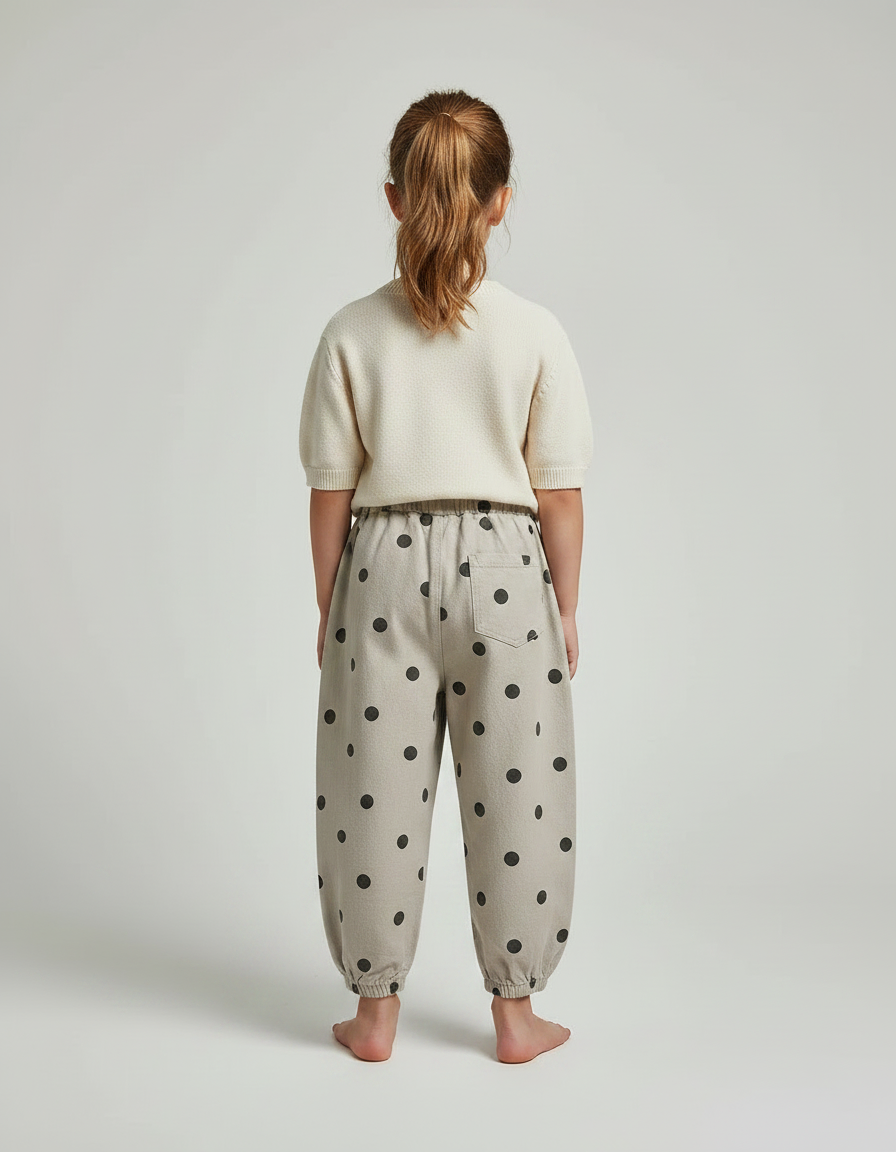 Pantalon Fluide Beige Pois Coton Ample Enfant - vue 2