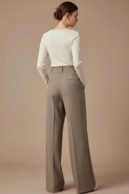 Pantalon Fluide Femme Patte D'éléphant - Kaki Viscose - vue 2