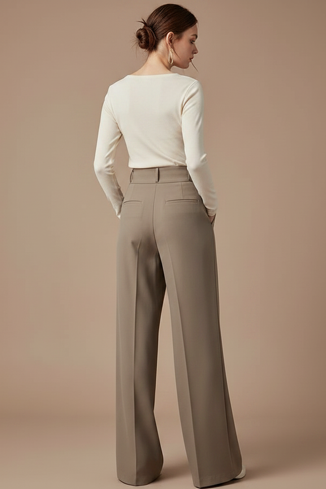 Pantalon Fluide Femme Patte D'éléphant - Kaki Viscose - vue 2