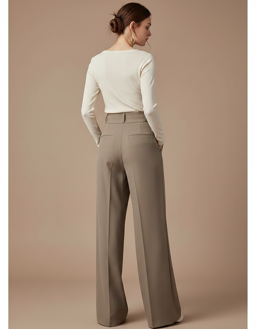 Pantalon Fluide Femme Patte D'éléphant - Kaki Viscose - vue 2