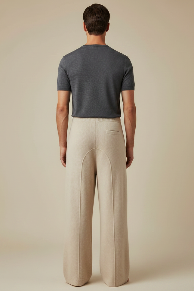 Pantalon Fluide Beige Laine Ample Décontracté Homme - vue 2