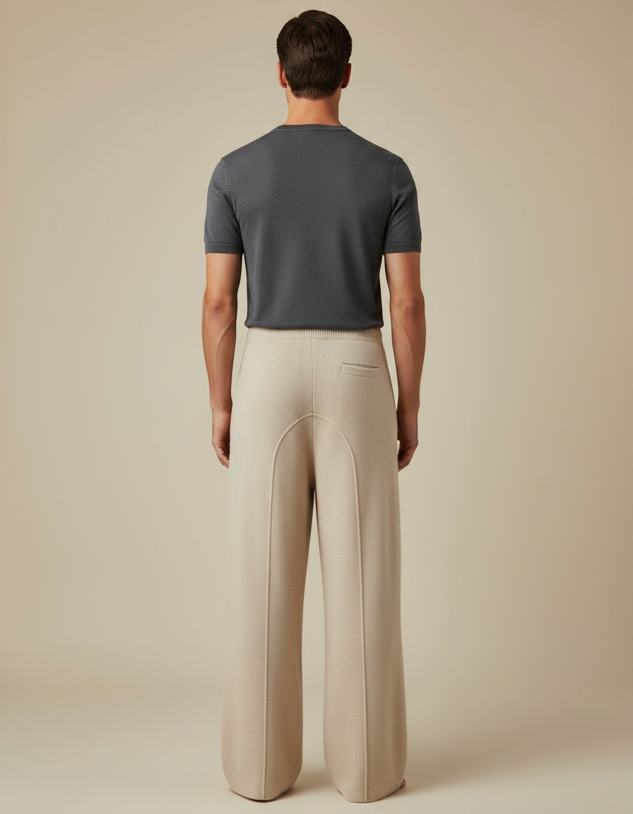 Pantalon Fluide Beige Laine Ample Décontracté Homme - vue 2