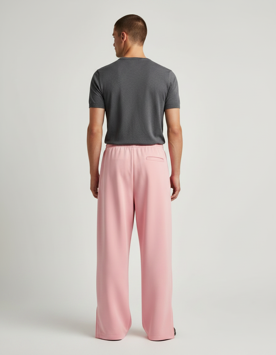 Pantalon Fluide Rose Ample Décontracté Brodé Unisexe - Polyester - vue 2