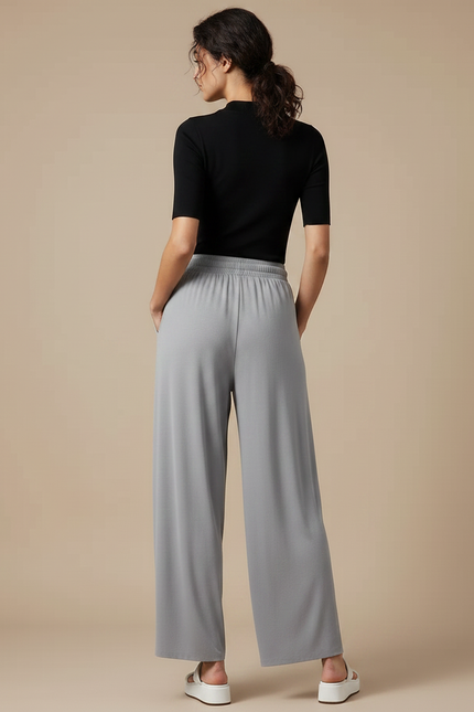 Pantalon Fluide Gris Ample Cordon Confortable - Viscose - vue 2