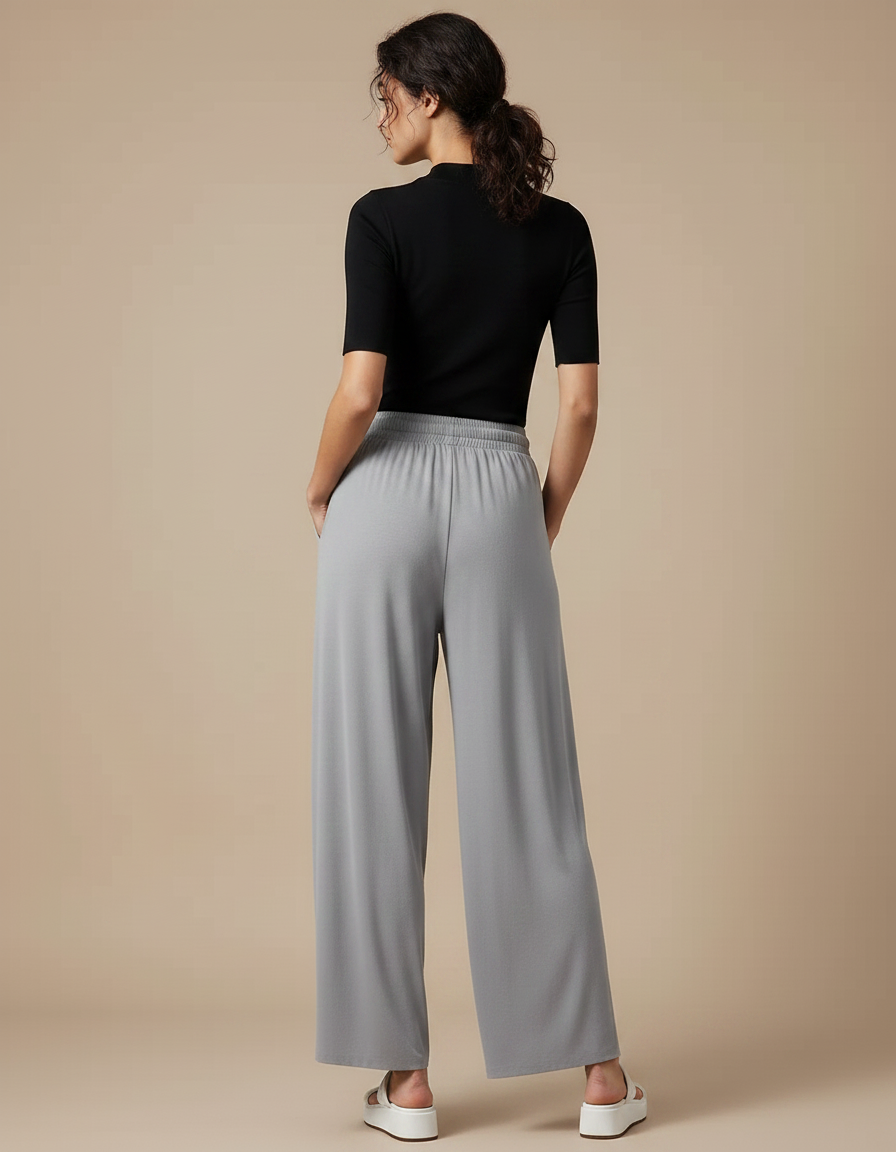 Pantalon Fluide Gris Ample Cordon Confortable - Viscose - vue 2
