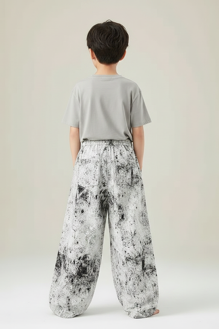 Pantalon Fluide Ample Noir Blanc Éclaboussures Décontracté - Imprimé Molleton - vue 2