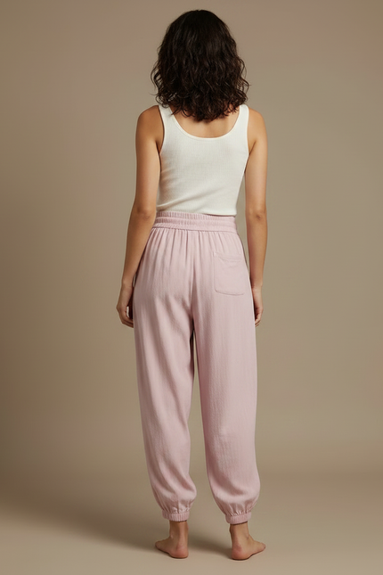 Pantalon Fluide Rose Ample Cordon Cheville Décontracté - Lin - vue 2