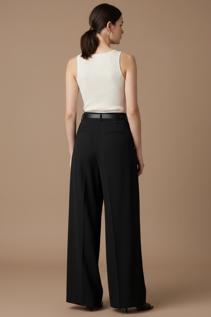 Pantalon Fluide Femme Noir Palazzo Viscose Habillé - Polyester - vue 2