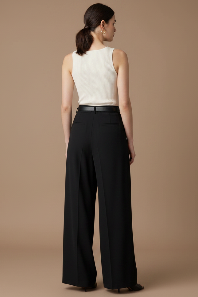 Pantalon Fluide Femme Noir Palazzo Viscose Habillé - Polyester - vue 2
