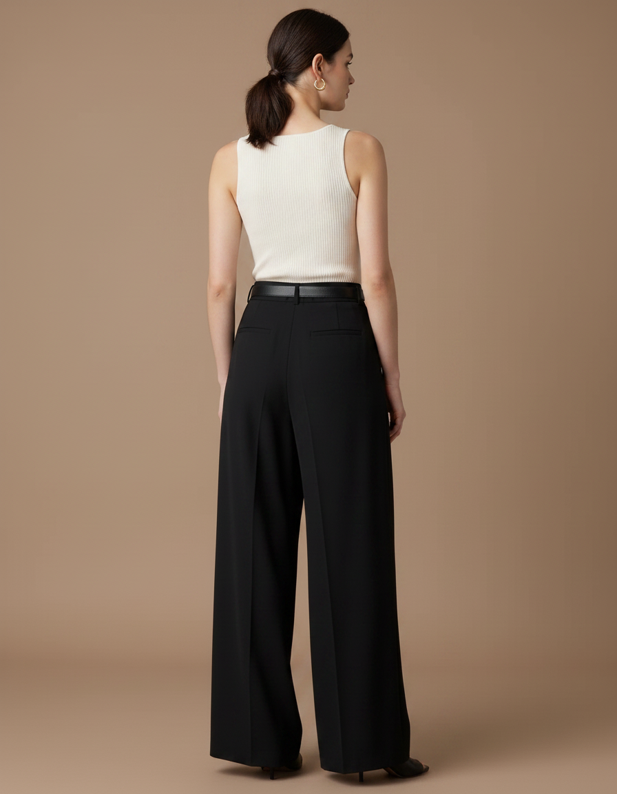 Pantalon Fluide Femme Noir Palazzo Viscose Habillé - Polyester - vue 2