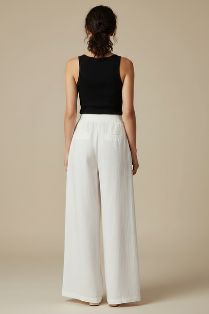 Pantalon Fluide Femme Blanc Palazzo Lin - vue 2