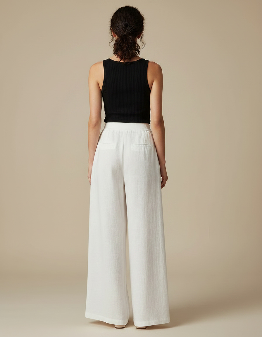 Pantalon Fluide Femme Blanc Palazzo Lin - vue 2