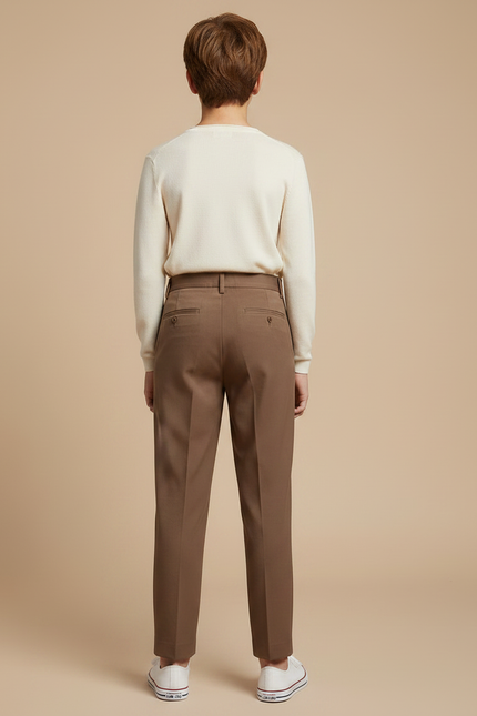 Pantalon Fluide Marron Plissé Ample Décontracté Garçon - Gabardine - vue 2