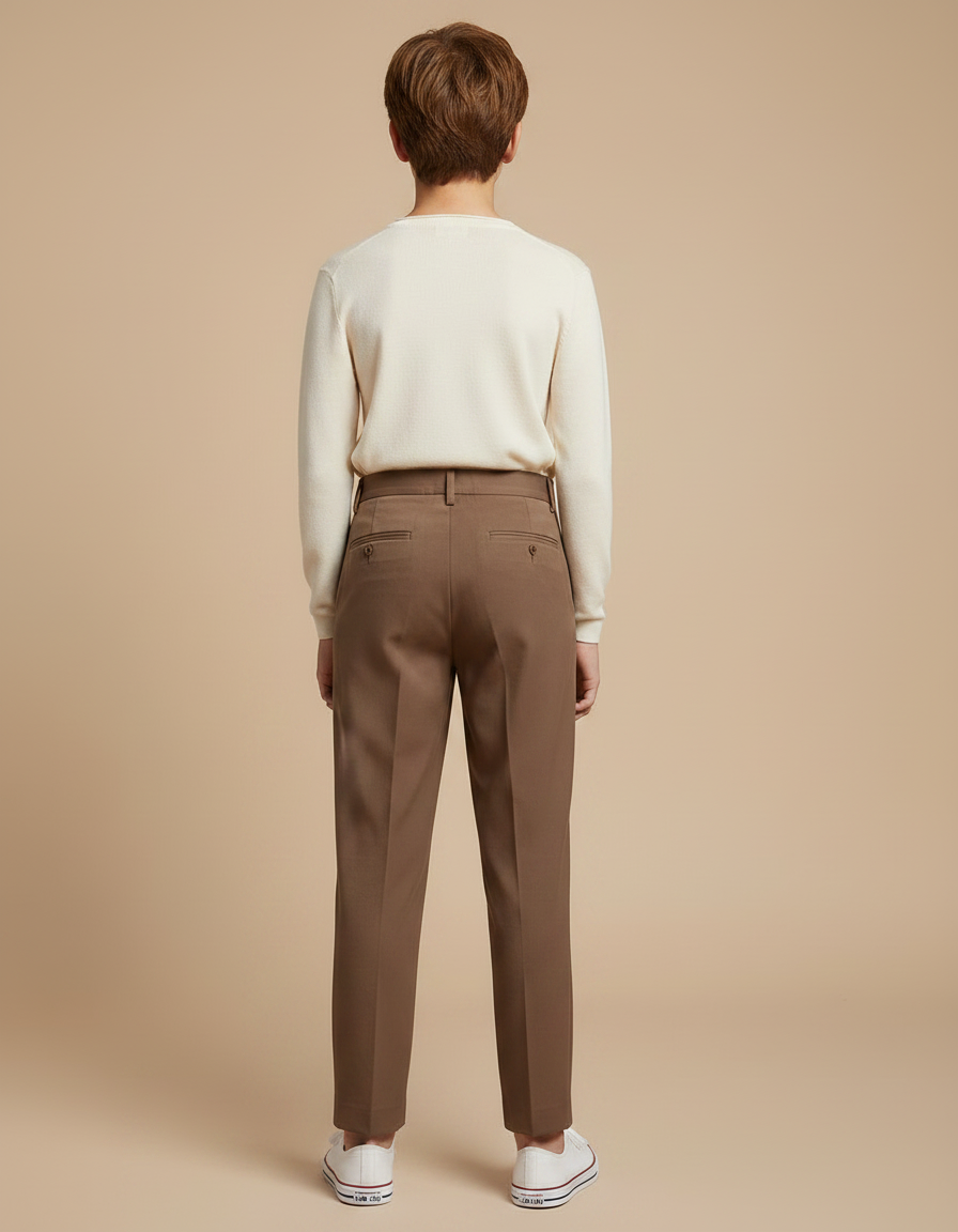 Pantalon Fluide Marron Plissé Ample Décontracté Garçon - Gabardine - vue 2