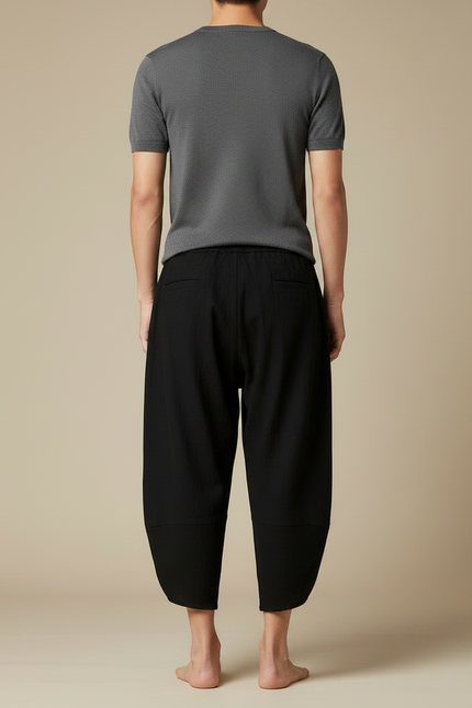 Pantalon Fluide Noir Ample Coton Décontracté Ethnique - Lin - vue 2
