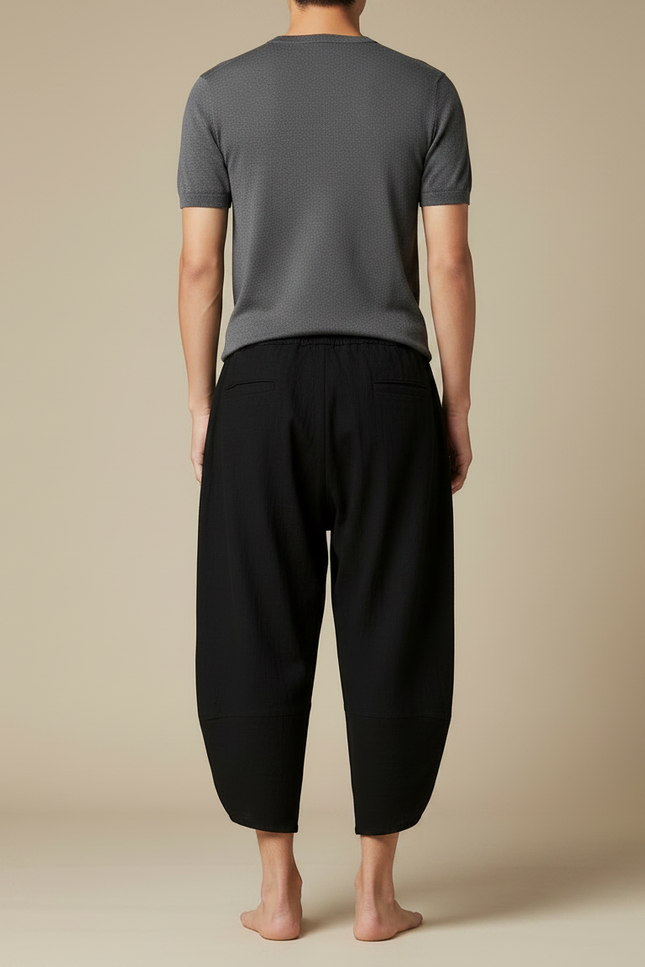 Pantalon Fluide Noir Ample Coton Décontracté Ethnique - Lin - vue 2
