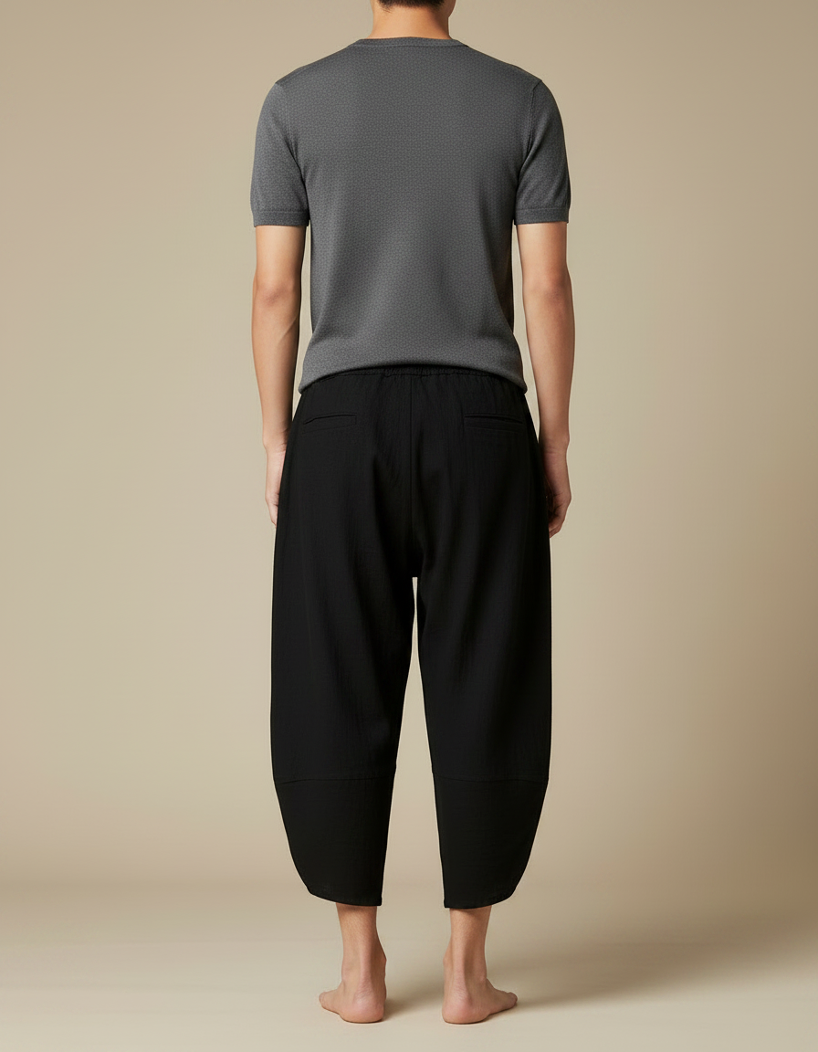 Pantalon Fluide Noir Ample Coton Décontracté Ethnique - Lin - vue 2