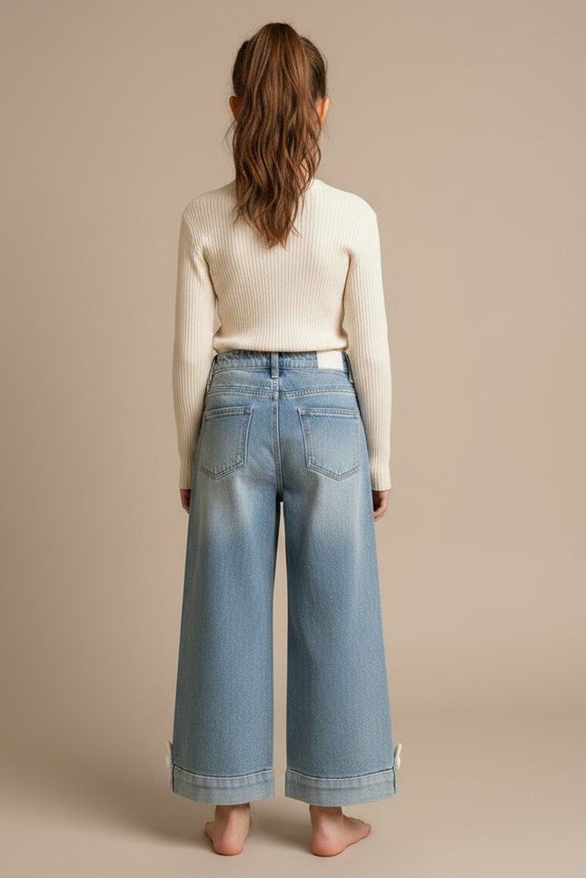 Pantalon Fluide Jean Ample Décor Lapin Enfant - Bleu - vue 2