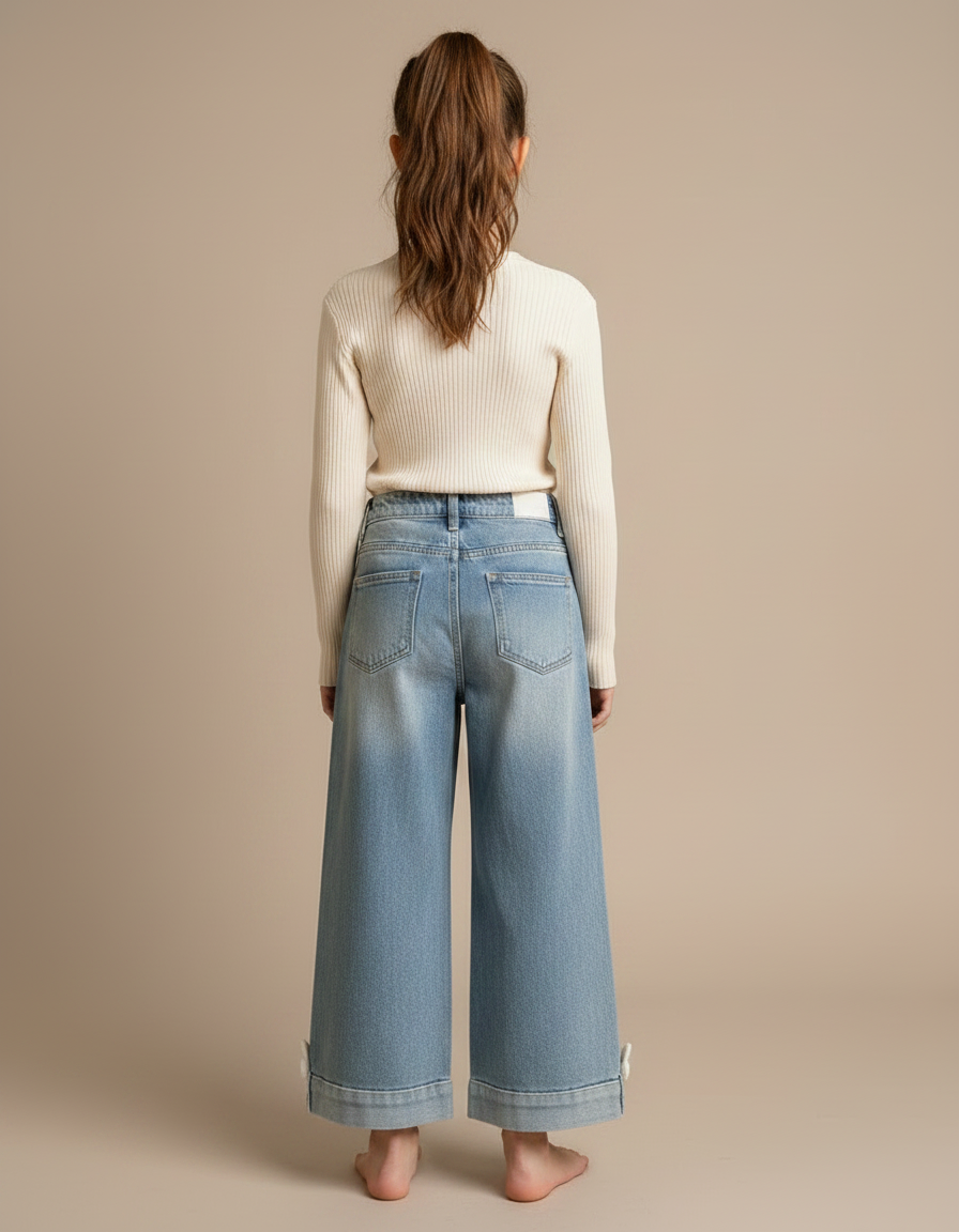 Pantalon Fluide Jean Ample Décor Lapin Enfant - Bleu - vue 2