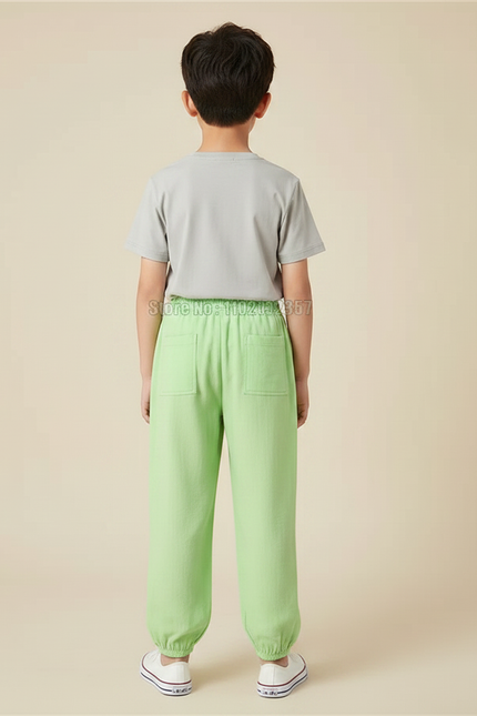 Pantalon Fluide Vert Ample Coton Enfants Décontracté - Lin - vue 2
