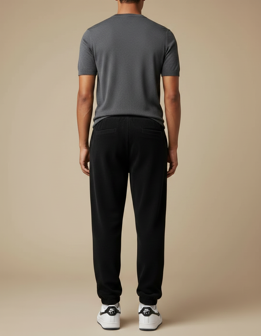 Pantalon Fluide Noir Côtelé Ample Décontracté Homme - Cordé - vue 2