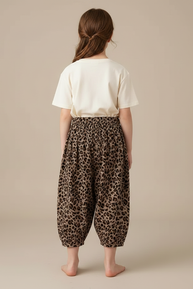 Pantalon Fluide Léopard Ample Sarouel Enfant Marron - Viscose - vue 2
