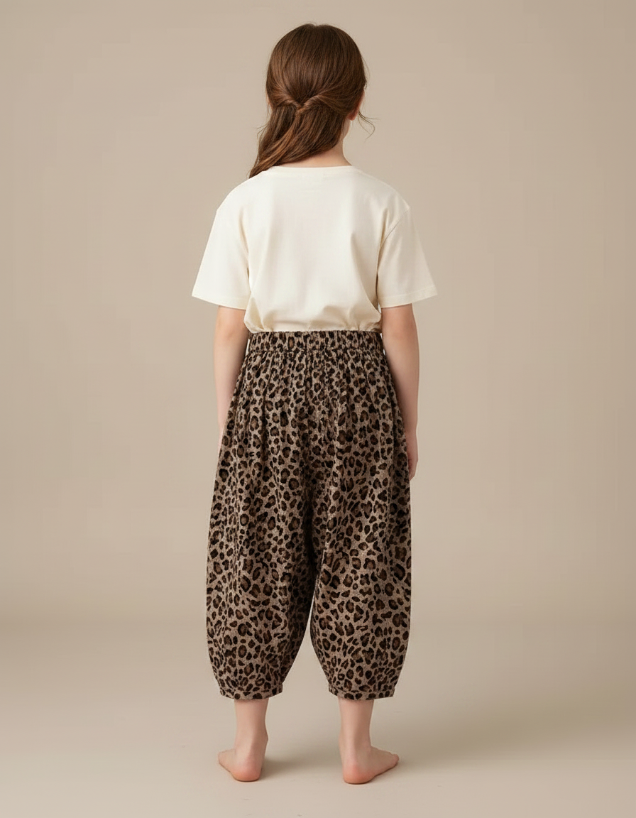 Pantalon Fluide Léopard Ample Sarouel Enfant Marron - Viscose - vue 2