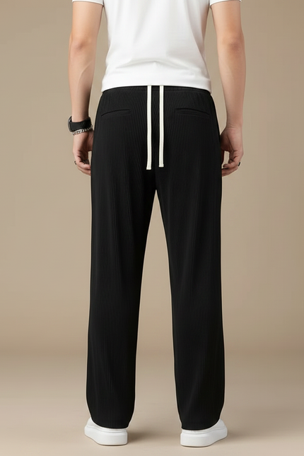 Pantalon Fluide Noir Plissé Droit Cordon Homme - Polyester - vue 2