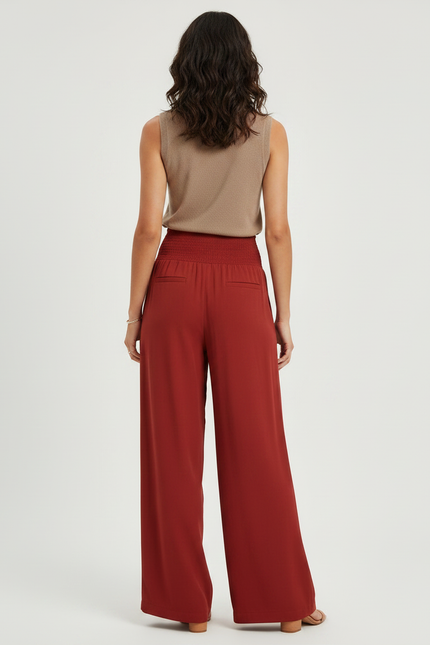 Pantalon Fluide Rouge Ample Confortable Smocké Élégant - Viscose - vue 2