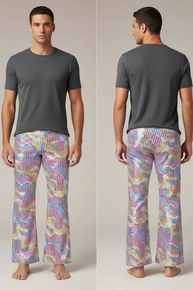 Pantalon Fluide Évasé Multicolore Imprimé Disco Homme - Polyester - vue 2