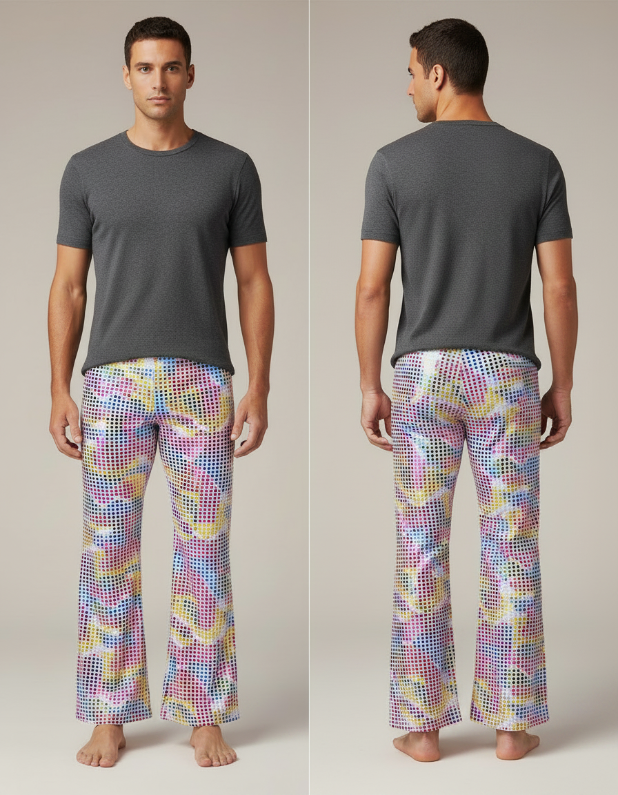 Pantalon Fluide Évasé Multicolore Imprimé Disco Homme - Polyester - vue 2