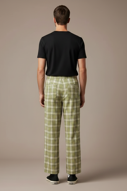 Pantalon Fluide Vert Carreaux Ample Décontracté Homme - Viscose - vue 2