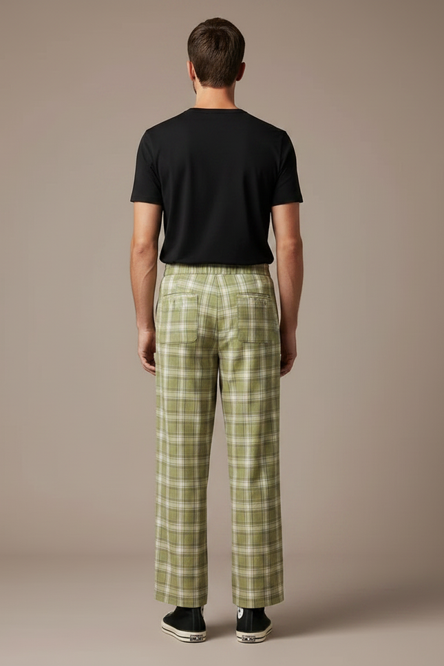 Pantalon Fluide Vert Carreaux Ample Décontracté Homme - Viscose - vue 2