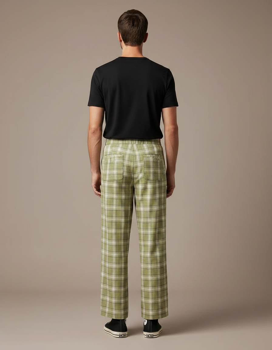 Pantalon Fluide Vert Carreaux Ample Décontracté Homme - Viscose - vue 2