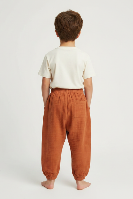 Pantalon Fluide Gaze Ample Marron Enfant Coton - vue 2